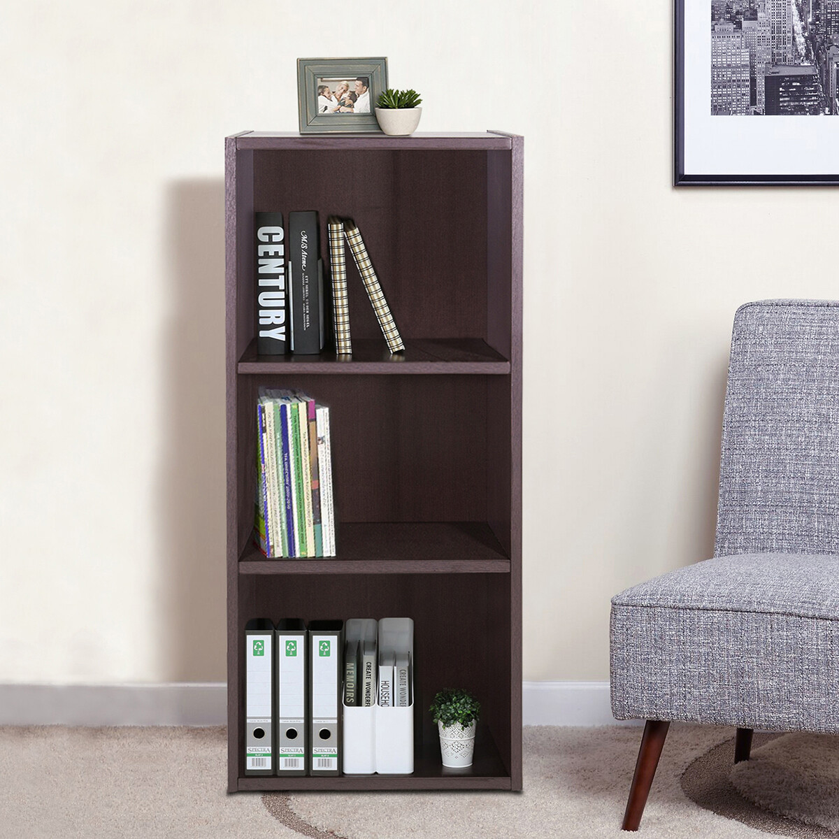 OVERDRIVE Full Wooden Standard 3 Layers Storage Bookcase Book Shelves