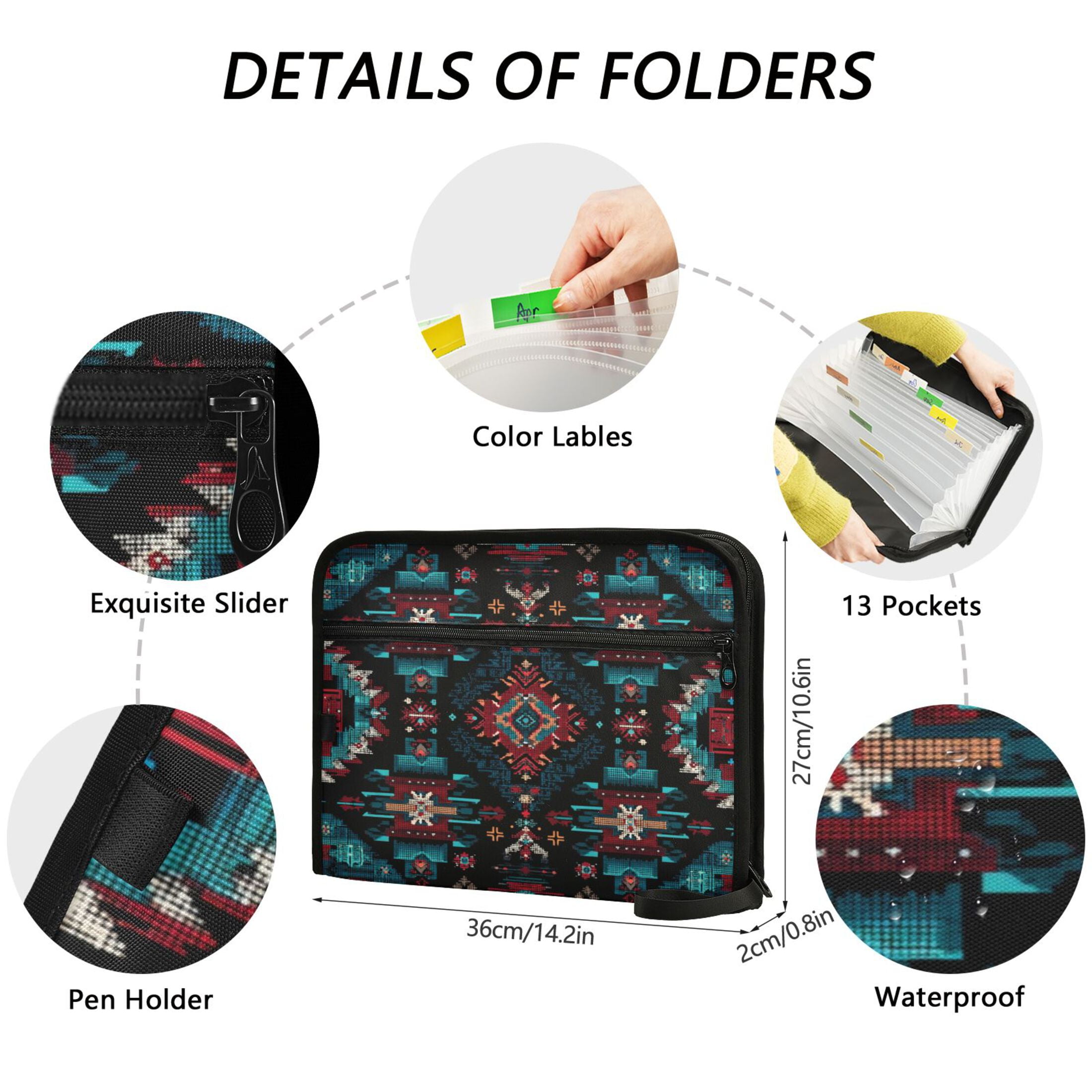 Accordion File Organizer with Zip Closure 13 Pockets Expanding File Folder Letter A4 Paper Document Organizer for Home Office Vibrant Colors Pattern