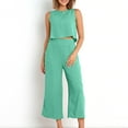thumbnail image 4 of WMTBSRSW Two Piece Set for Women Sleeveless Crop Top Capri Wide Leg Pants Summer Vacation Outfits Loose Linen Lounge Sets Smock Neck Matching Sets, 4 of 8
