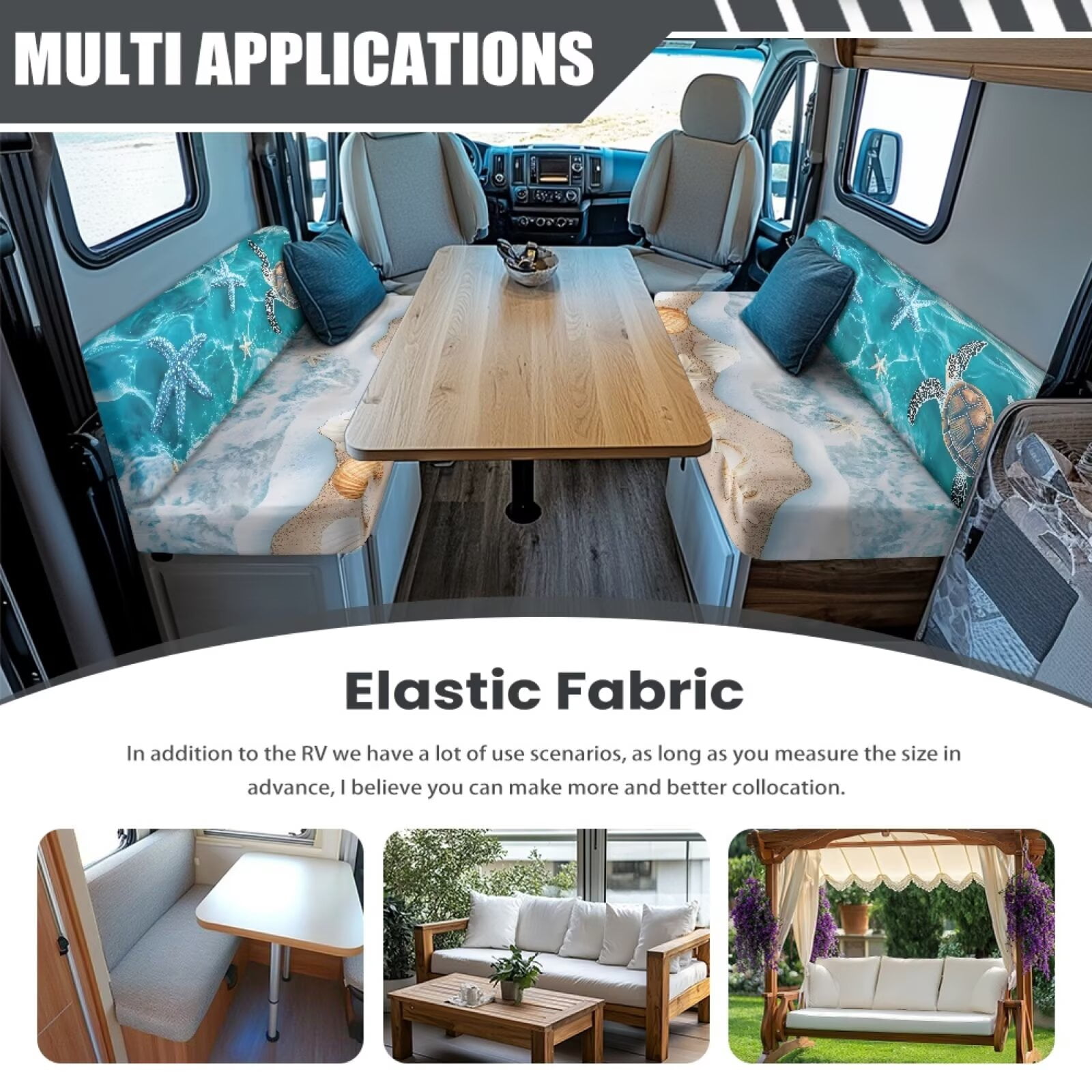 Uorisanigo RV Dinette Cushions Stretch Beach Turtle Camper Seat Cushion Slipcovers Washable Camper Sofa Chair Cover Furniture Protector Cushion Covers for Couches