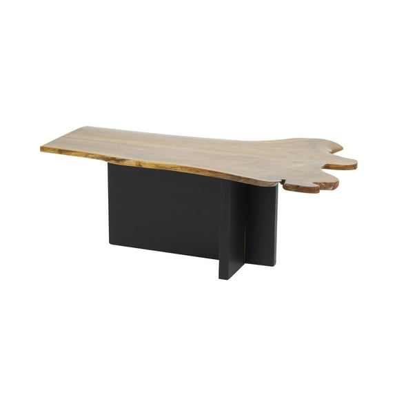 DecMode 48" x 18" Brown Teak Wood Handmade Coffee Table with Brown Live Edge Tabletop, 1-Piece
