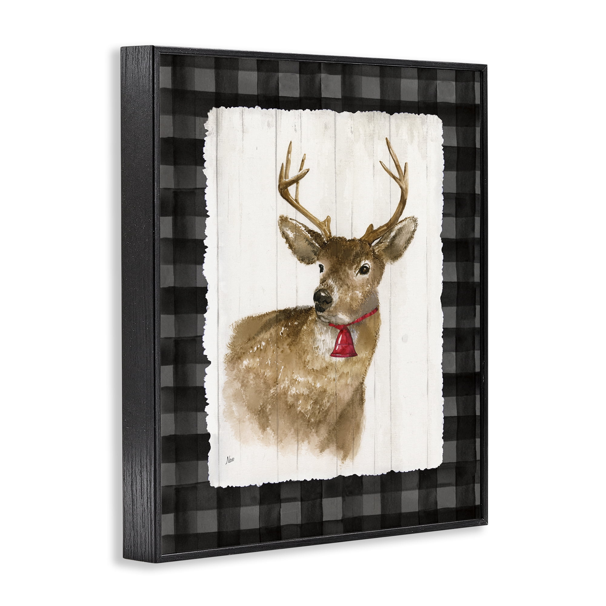 Stupell Industries Deer with Red Bell Animals & Insects Painting Black Framed Art Prints Wall Art, 24 x 30