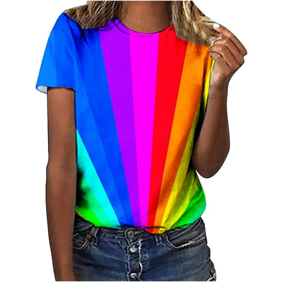 Patlollav Womens Tshirts Under $10, Tee for Women Short Sleeve Tops Casual Loose Colorful Print Summer Ladies Multicolor T-Shirts