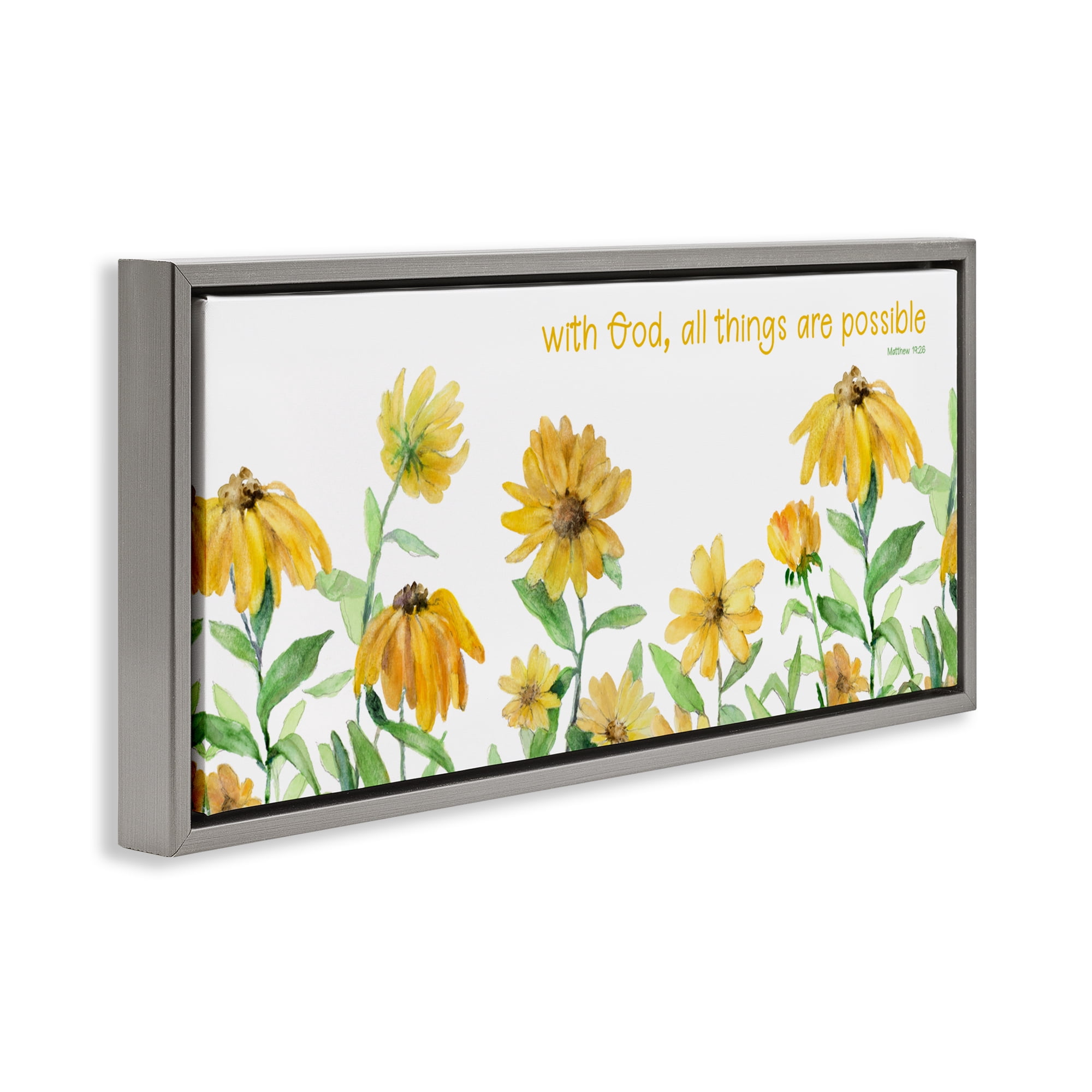 Stupell Industries With God Proverb & Daisies Gray Framed Floater Canvas Wall Art, design by Lanie Loreth