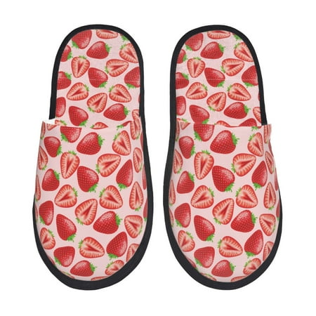 

Fuzoiu Cute Strawberry Print Unisex Furry Slippers Plush Indoor Shoes Trendy House Slippers Anti-Skid EVA Sole House Shoes for Home Office and Travel -Medium