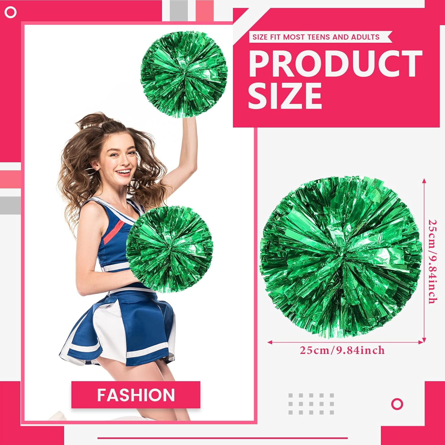 cheer pom pom, 20PCS Cheerleading Pom Poms, Premium Metallic Pom Poms Set Cheering Hand Flowers Handle Dance Pom Poms Cheering Squad Pompoms for Football Basketball Cheers