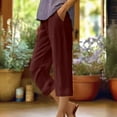 thumbnail image 2 of Brnmxoke Cropped Linen Pants Women Summer Elastic Waist Straight Leg Plus Size Crop Pants Casual Beach Trousers with Pockets 2025 Wine,XXL, 2 of 4
