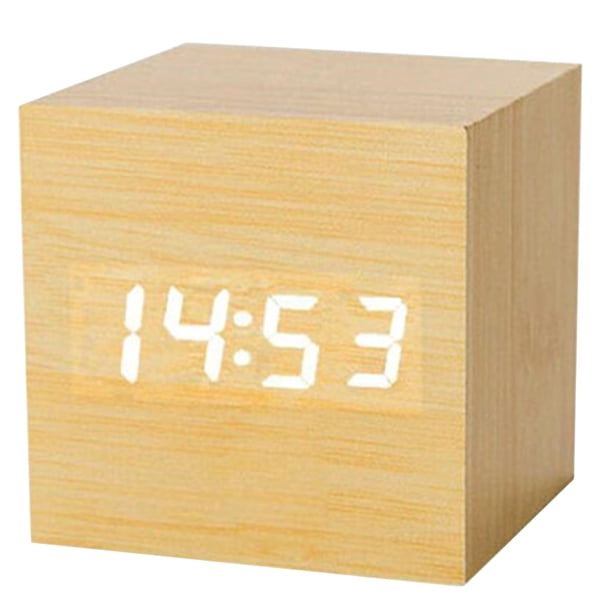 Alarma digital LED de madera con día, fecha, temperatura y humedad 3
