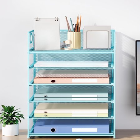 Office File Paper Desk Tray Organizer with Handle Stackable Slide Letter Tray Folder for Desktop Document Sorter and Home Supplies Storage