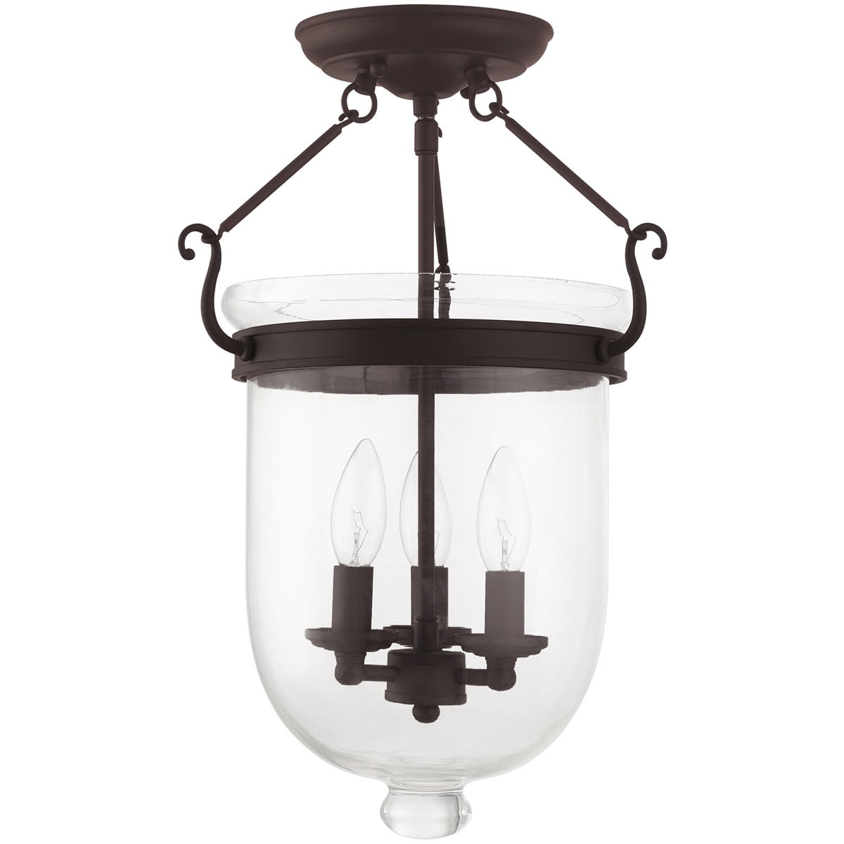 3 Light Bronze Ceiling Light fixture with Clear Glass Shade