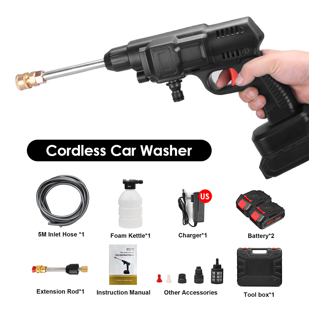 Homitt 2 Battery 88V Portable Cordless Car Pressure Washer Electric High Pressure Water Spray