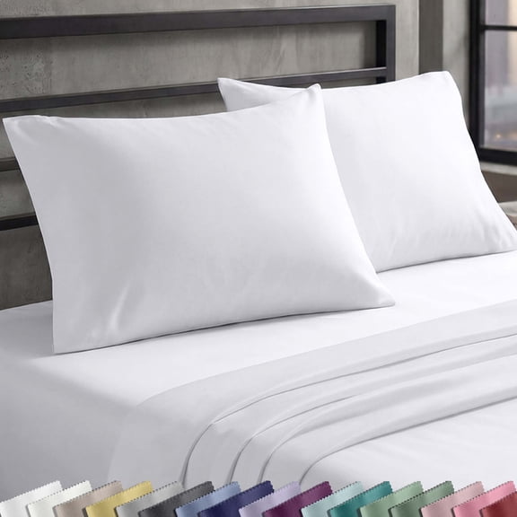 California Design Den Standard Pillow Cases, 100% Cotton Pillow Cases, Set of 2 Soft Sateen Weave Pillowcase Set, Designed for Standard/Queen Pillows, Bright White