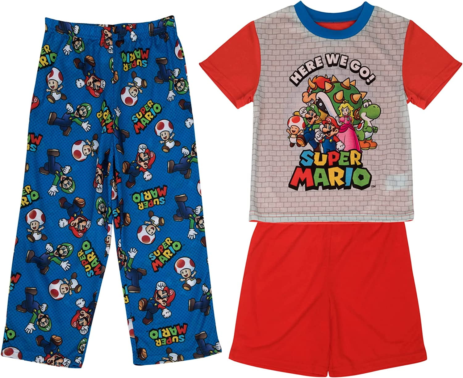 SUPER MARIO Boys' Big 3 Piece Jersey Pajama Set