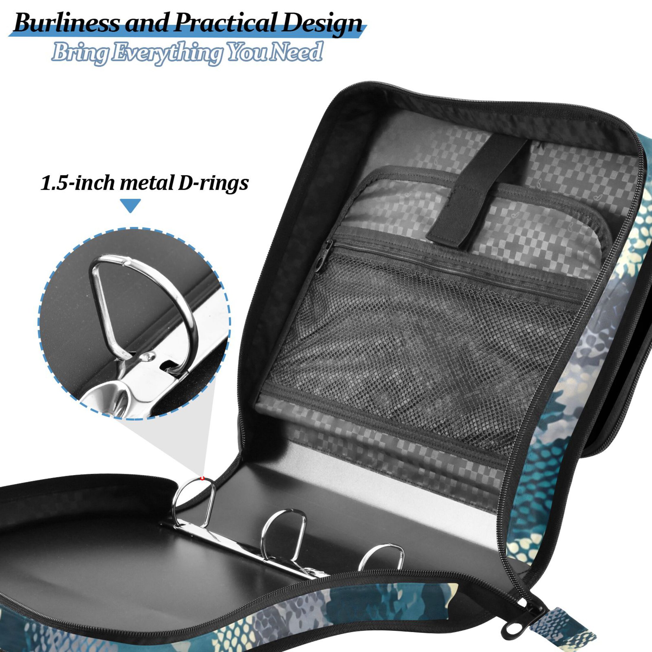 ALAZA Zipper Binder Snake Skin Blue 3 Ring Trapper Keeper File Folder Organizer Bag