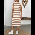 thumbnail image 4 of Vestido de Verano A Rayas para Mujer, Corte A, Informal, con Mangas , Cuello de Solapa, Estilo Camiseta, con Bolsillos, Color Caqui, Talla XL, 4 of 9