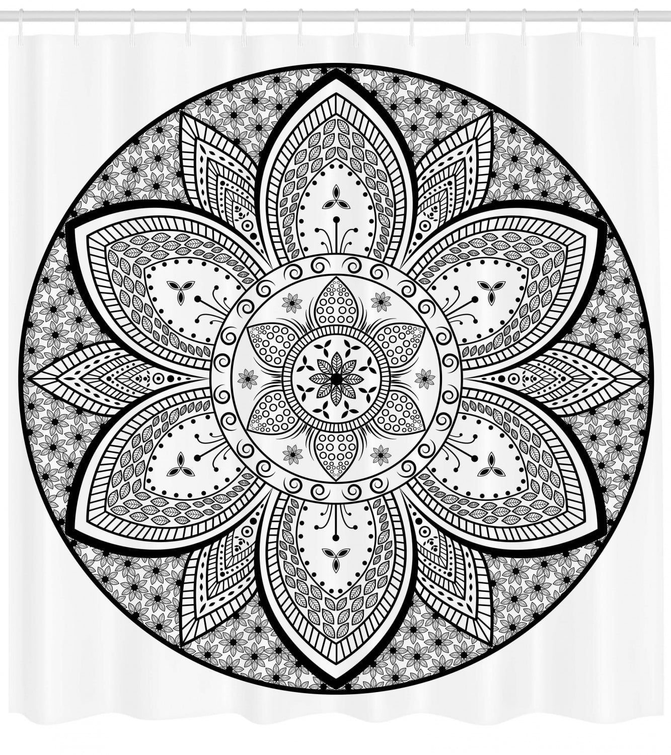 Ethnic Shower Curtain Mandala Ethnic Tribal Design Leaves Flowers Ivy Swirls Dots Artwork Image Print Fabric Bathroom Set With Hooks Black And White By Ambesonne Walmart Com Walmart Com