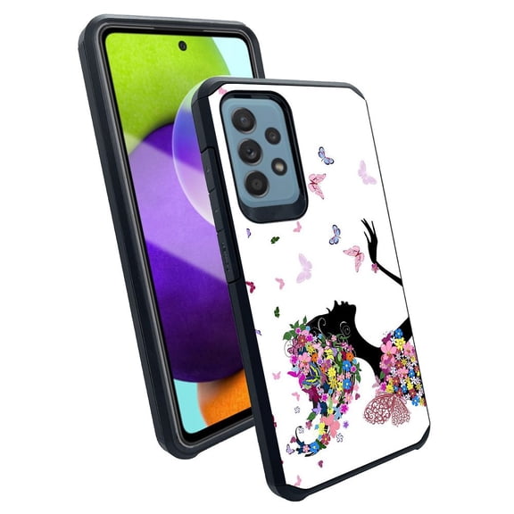 ANJ  Slim Dual Layer Shockproof Case   Tempered Glass Cover for Samsung Galaxy A52 5G - Butterfly Fairy