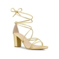 thumbnail image 1 of BLISSFUL STEP Women's Shoes Open Toe Lace Up Block Heel Strappy Heels Gold 6, 1 of 8