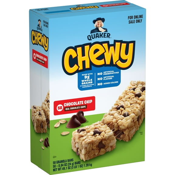 Quaker Chewy Granola Bars, Chocolate Chip, 58 Count