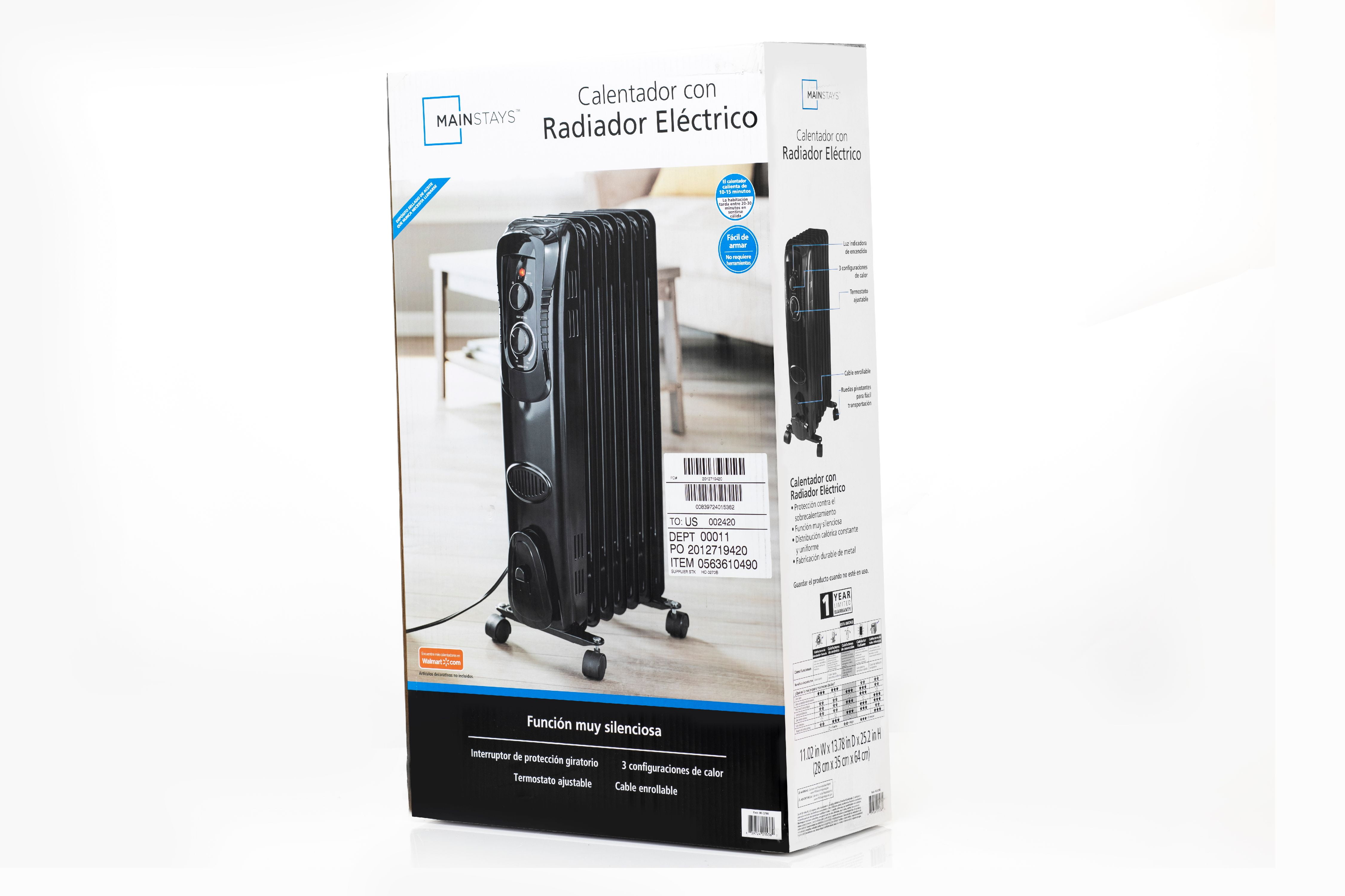 Mainstays Oil-Filled Electric Radiant Space Heater with Adjustable  Thermostat, Black - Walmart.com