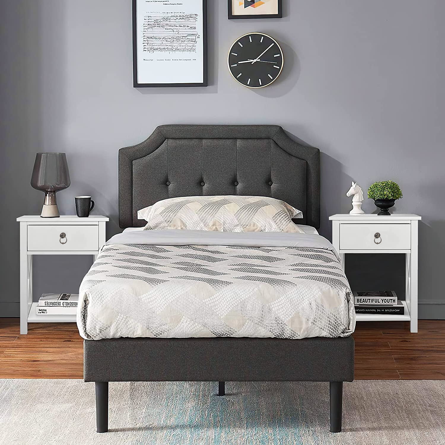 UBesGoo Night Stands for Bedroom Rustic Nightstand Bedside End Tables with Drawer Storage,White