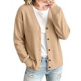 thumbnail image 2 of Ghalytn Women's Waffle Knit V-Neck Cardigan, Button Front Long Sleeve with Pockets, 2 of 8