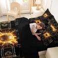 thumbnail image 4 of Castle Fairy Basketball Court Print Twin Bedding 7-Piece, Sport Ball Flame Bedding Comforter Set, Black Gold Orange,Black Reversible, 4 of 7