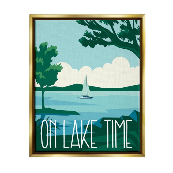 Stupell Industries On Lake Time Modern Nature Scenery Coastal Painting Gold Floater Framed Art Print Wall Art