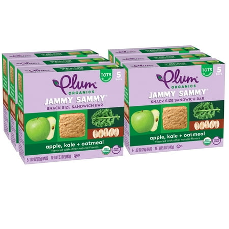 Plum Organics Jammy Sammy Bars, Apple Kale, 5 Count, 6 Pack