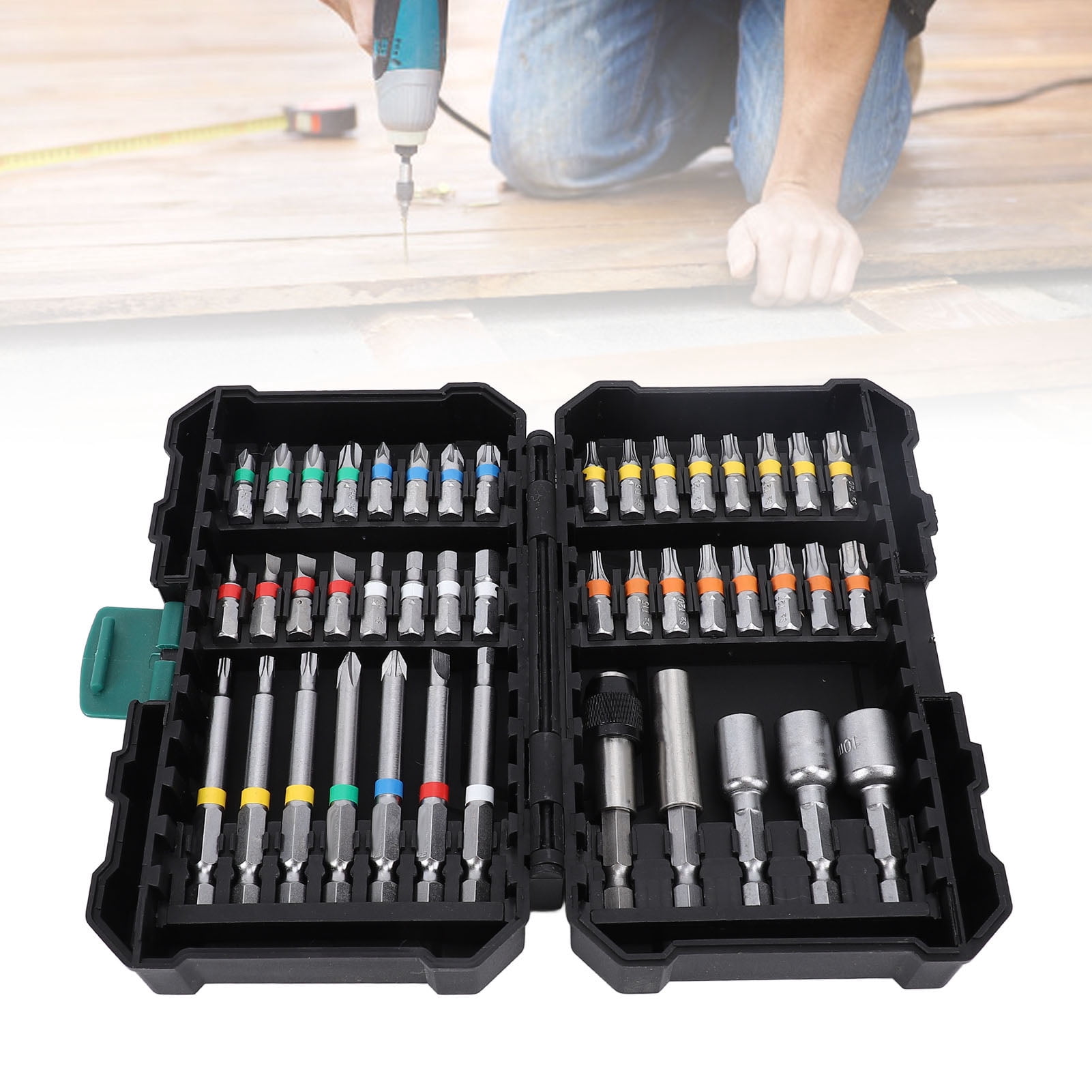 M Buder 44-Piece Magnetic Screwdriver Bit Set Alloy Steel Hex Star SL PZ 1/4 inch Impact Driver Bits with Flexible Shaft Angle Adapter Storage Box for Electric Drills (10.63 in / 27 cm)