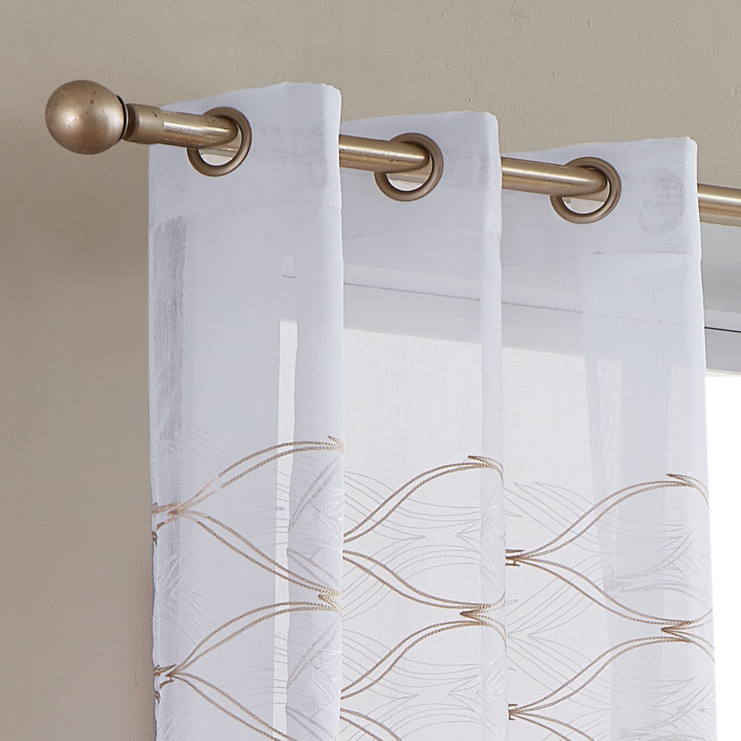 New Wave Linen Look Wave Design Striped 76" x 96" Window Panel Pair in White and Gold