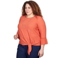 thumbnail image 3 of Alfred Dunner Womens Plus-Size Gauze Tie Front Bell Sleeve Top With Necklace, 3 of 6