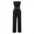 thumbnail image 4 of HOWPAY Womens Sets 2 Piece Outfits Strapless Crop Tube Top Solid Color Wide Leg Pants Lounge Sets Loose Fit Comfy Soft Y2K Sweatsuits Black L, 4 of 5