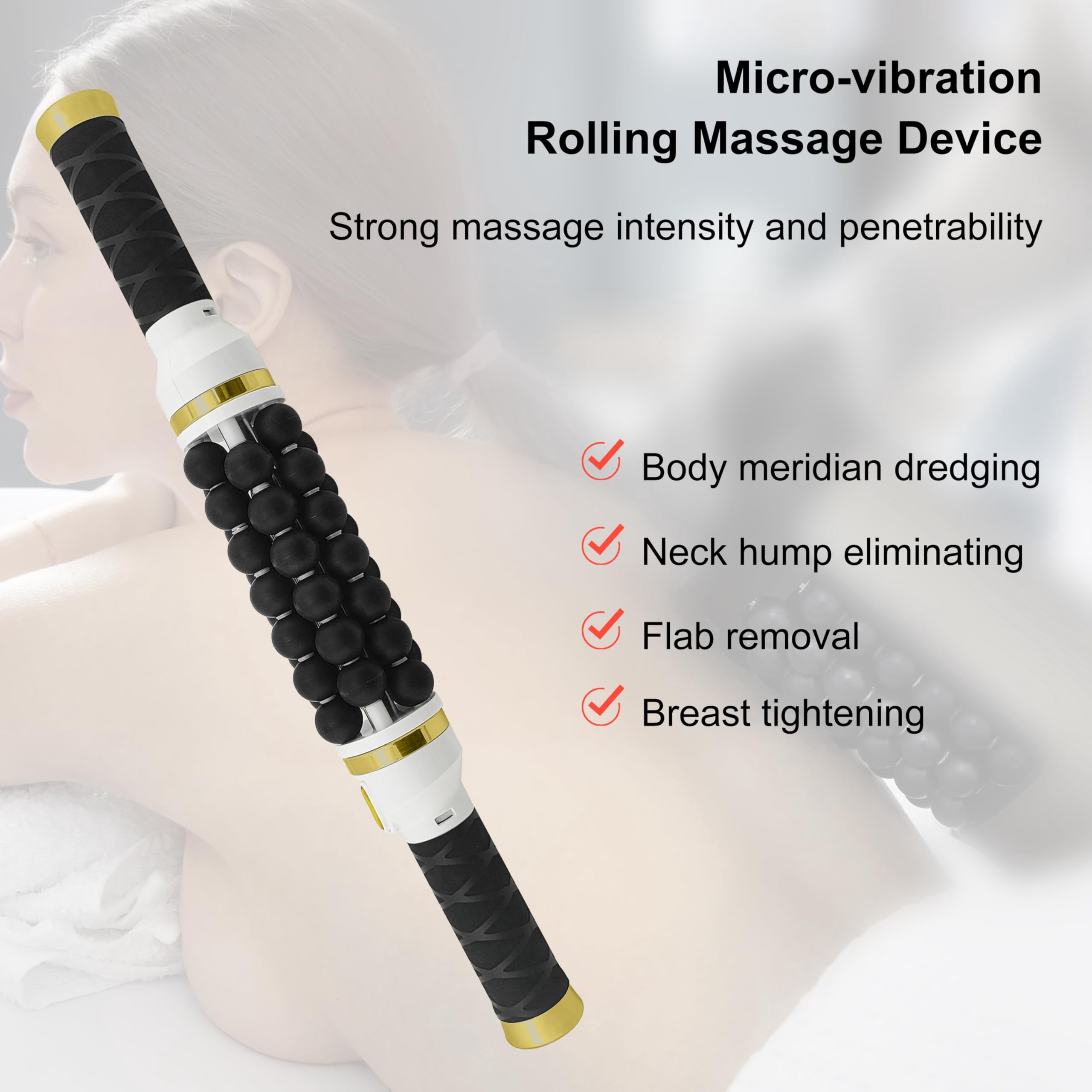 Vibration Rolling Device Portable Body Massager Health Care Soothe Shoulder and Neck Pain Home use Elizia ETCRO01 (Gold)