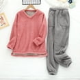 thumbnail image 2 of Enjoytime Womens Winter Outfits Solid Color Thick and Velvet Warm Pajamas Crewneck Long Sleeve Tops Pants 2 Piece Sets Soft Comfy Sleepwear, 2 of 8