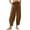 Coffee, variant on AherBiu Linen Pants for Women Capris Drawstring Straight Leg Elastic Loose Pants with Pockets Beach Vacation Trousers