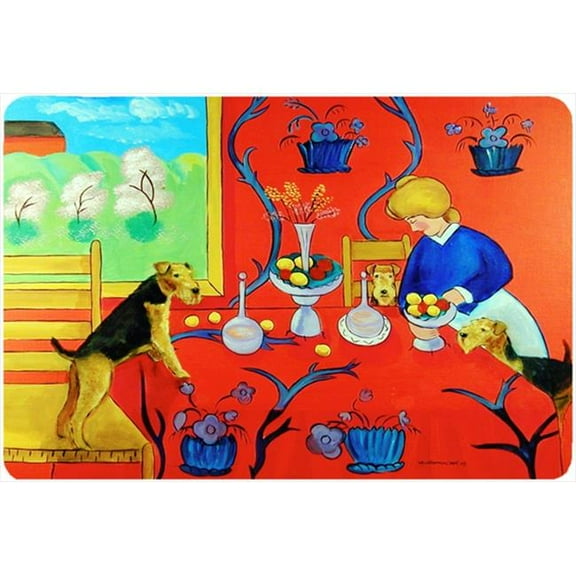 Carolines Treasures  Airedale Terrier With Lady In The Kitchen Mouse Pad