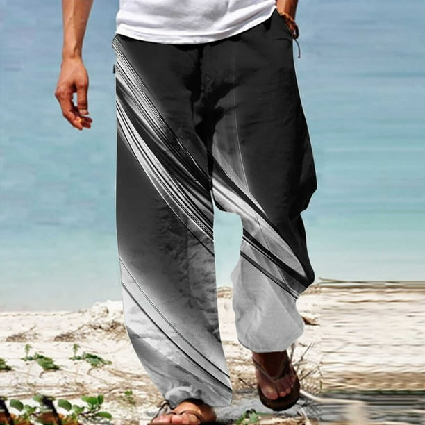 Pantalones largos de verano para hombre, informales, a la moda, con estampado, cintura elástica, rectos