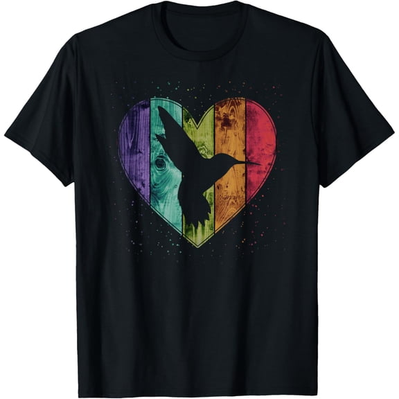 Exquisite and comfortable-Distressed Wooden Heart Hummingbird Colorful T-Shirt T-Shirt