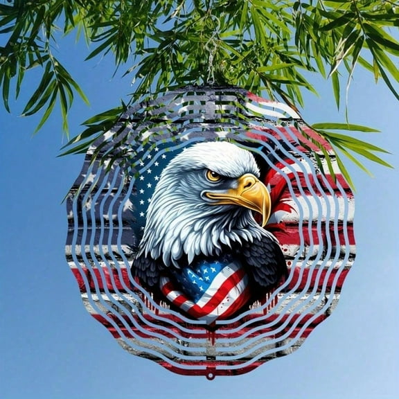 Metal Wind Spinner Outdoor Large Eagle Craft Spinner Hanging Yard Decorations Yard Ornaments 3D Kinetic Spinner Patriotic Flag Wind Spinner Gift Wind Catcher and Spinner for Garden Art