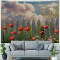 thumbnail image 4 of Tapestry Cheerful Tulips Garden Along White Picket Fence Nature Flowers Gardening Happiness Happy Joyful Wall Tapestry Cute Tapestry for Bedroom Living Room, 4 of 6