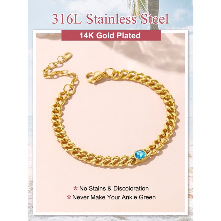 FOCALOOK September Birthstone Anklet, Gold Cuban Link photo 4