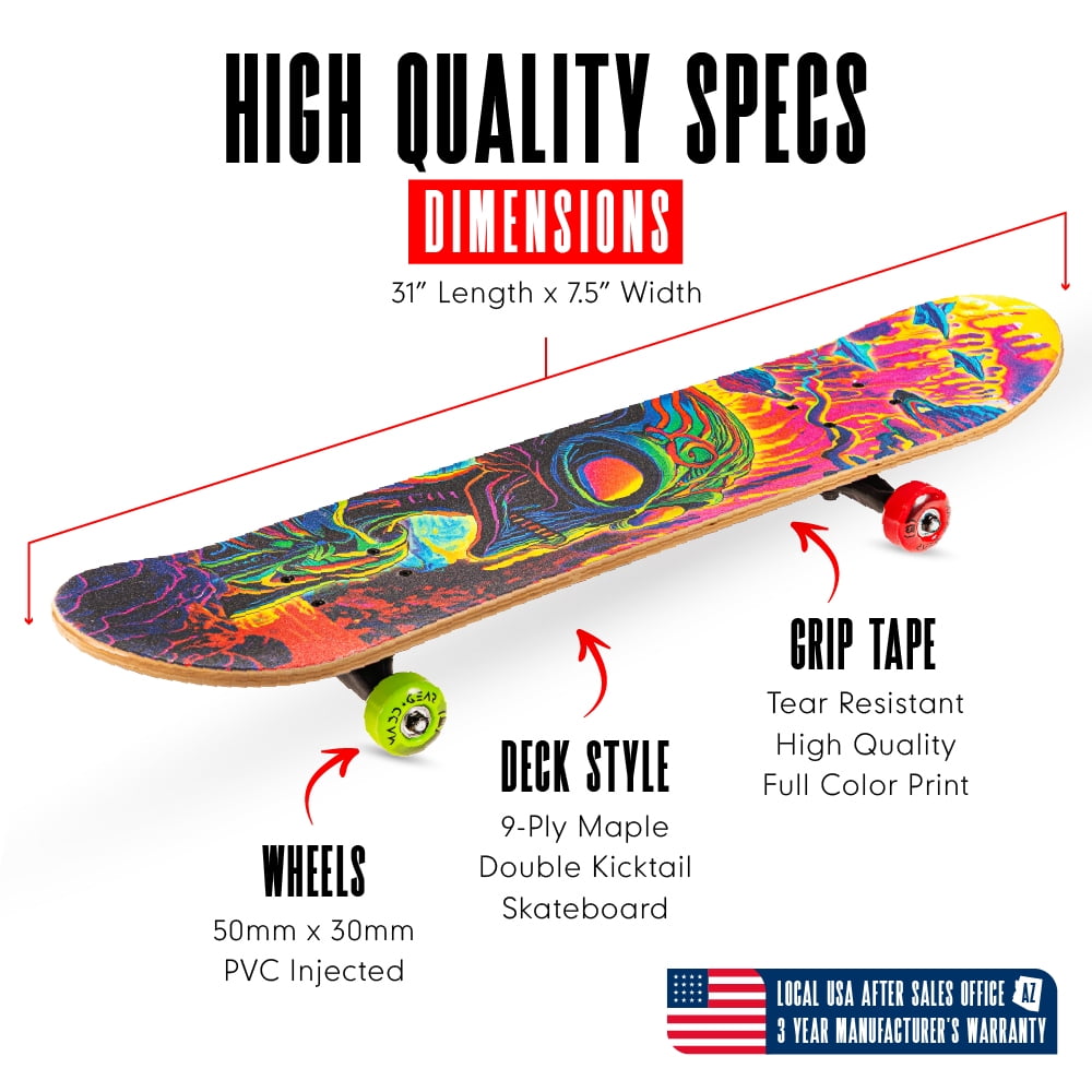 Beginner Skateboard for Kids and Teens – 31" Maple Deck – ABEC-5 Bearings – Easy to Ride – Madd Gear LTR