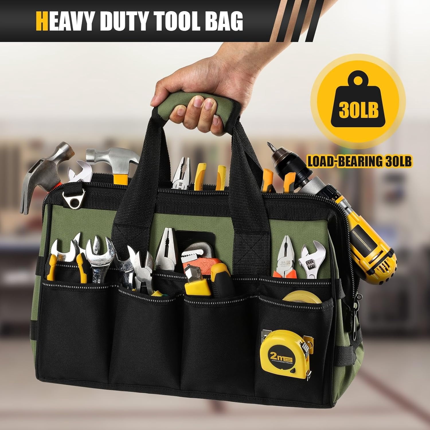 Heavy Duty Tool Bag 18-Inch, 16-Pocket Portable Soft Tool Box Organizer Storage, Handle Tactical Carry Tote Empty Toolbox with Large Zipper, Father Day Dad Men Gift for Mechanic Engineer, Orange