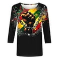 thumbnail image 4 of LYEAA African Heritage Inspired Blouse Women 3/4 Sleeve Round Neck T-Shirt Soft Cotton Loose Fit Black History Month Casual Apparel Multicolor M, 4 of 5