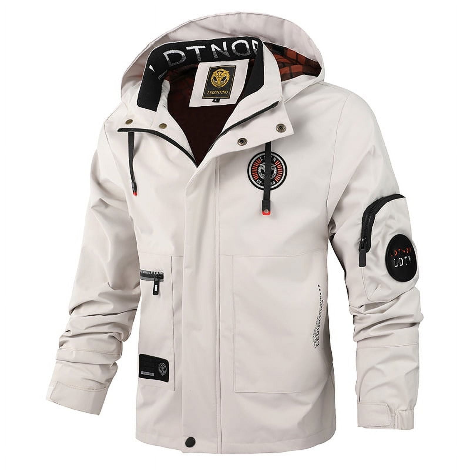 Multiple Pocket Design Embroidery Long Sleeve Zip UpDrawstring Hooded jacket Men s Stand Collar Thin Jacket For SpringOutdoor Walmart