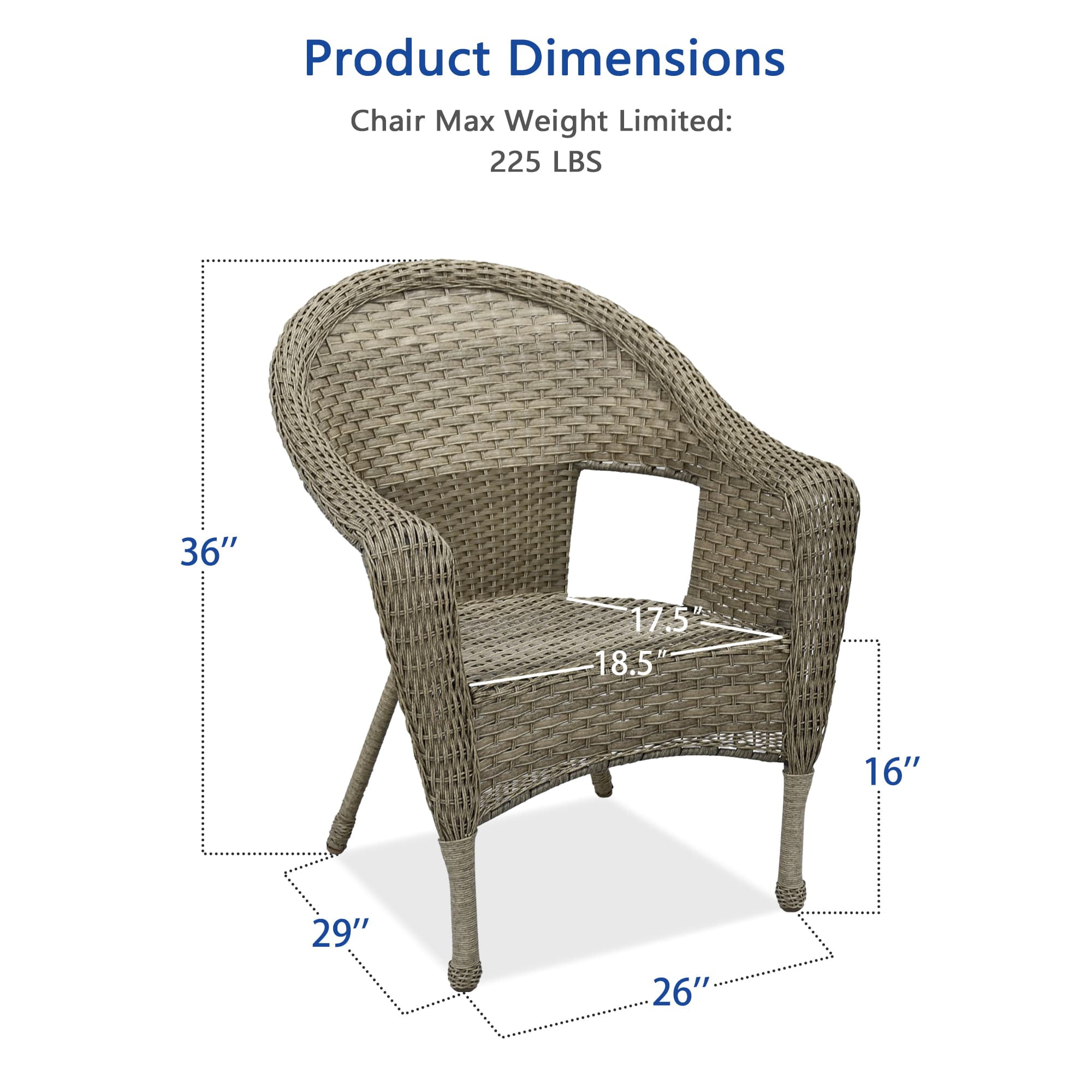 Jeco Clark Resin Wicker Patio Chair in Gray (Set of 2)