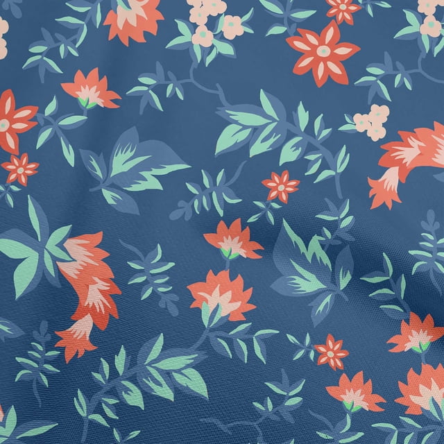 oneOone Rayon Navy Blue Fabric Tropical Craft Projects Decor Fabric Printed By The Yard 56 Inch Wide