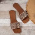 thumbnail image 2 of Xucatan Women's Rhinestone Square Toe Slides, Glitter Wide Strap Flat Sandals with Cushioned Insole, Open Toe Sparkly Casual Slippers, Versatile Indoor Outdoor Beach Footwear Gift, 2 of 8
