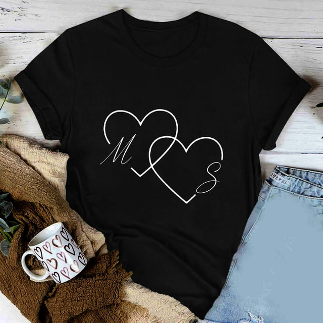 Kayannuo T-Shirts Imprimés Cœur d'Amour pour Femmes Liquidation T-Shirts de la Saint-Valentin pour Femmes T-Shirt Imprimé Amour Manches Courtes Col Rond